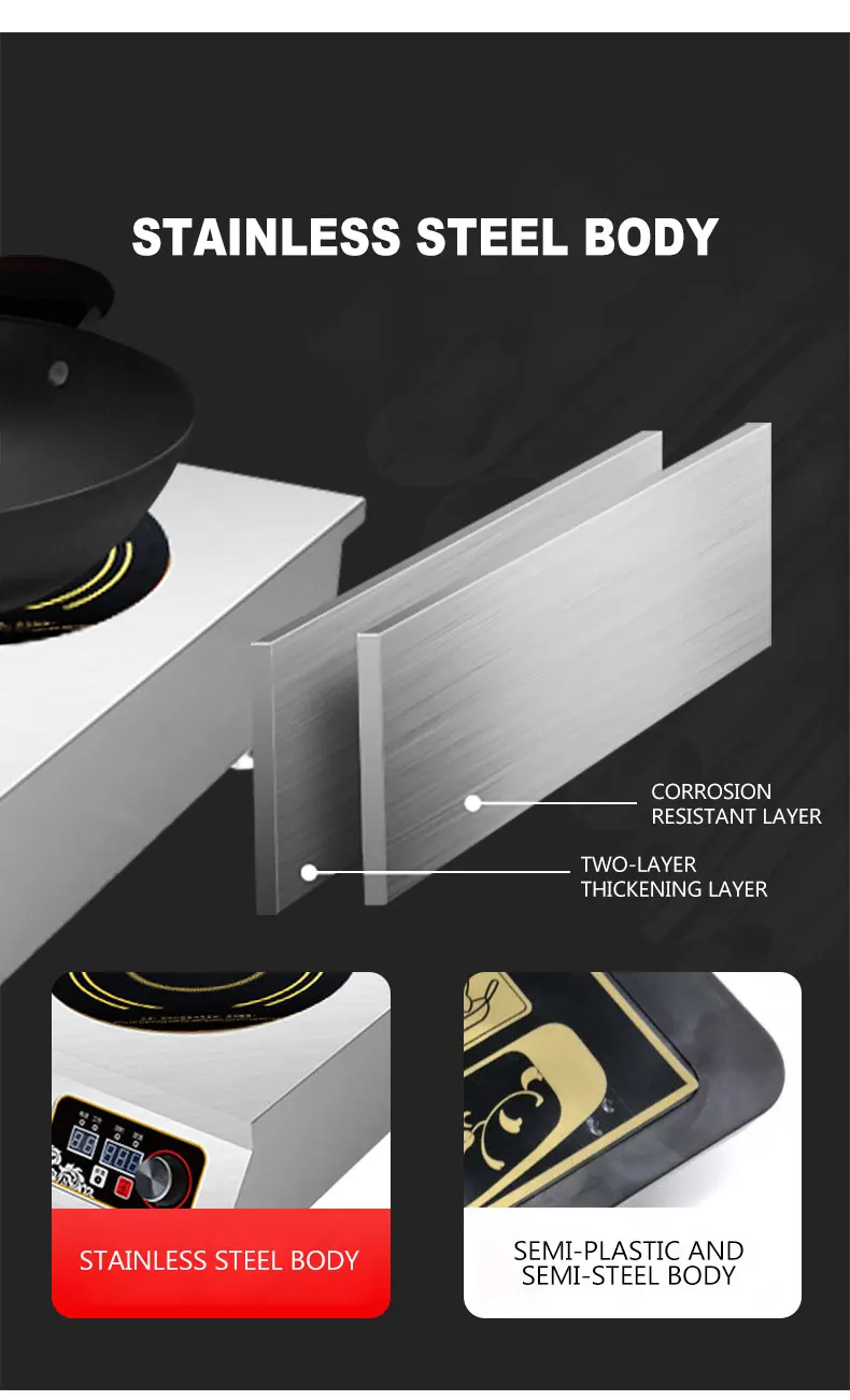 طباخ التعريفي برأسين لوحة كريستال سوداء متعددة الوظائف عالية الطاقة 3000 واط طباخ التعريفي fogão de induzione