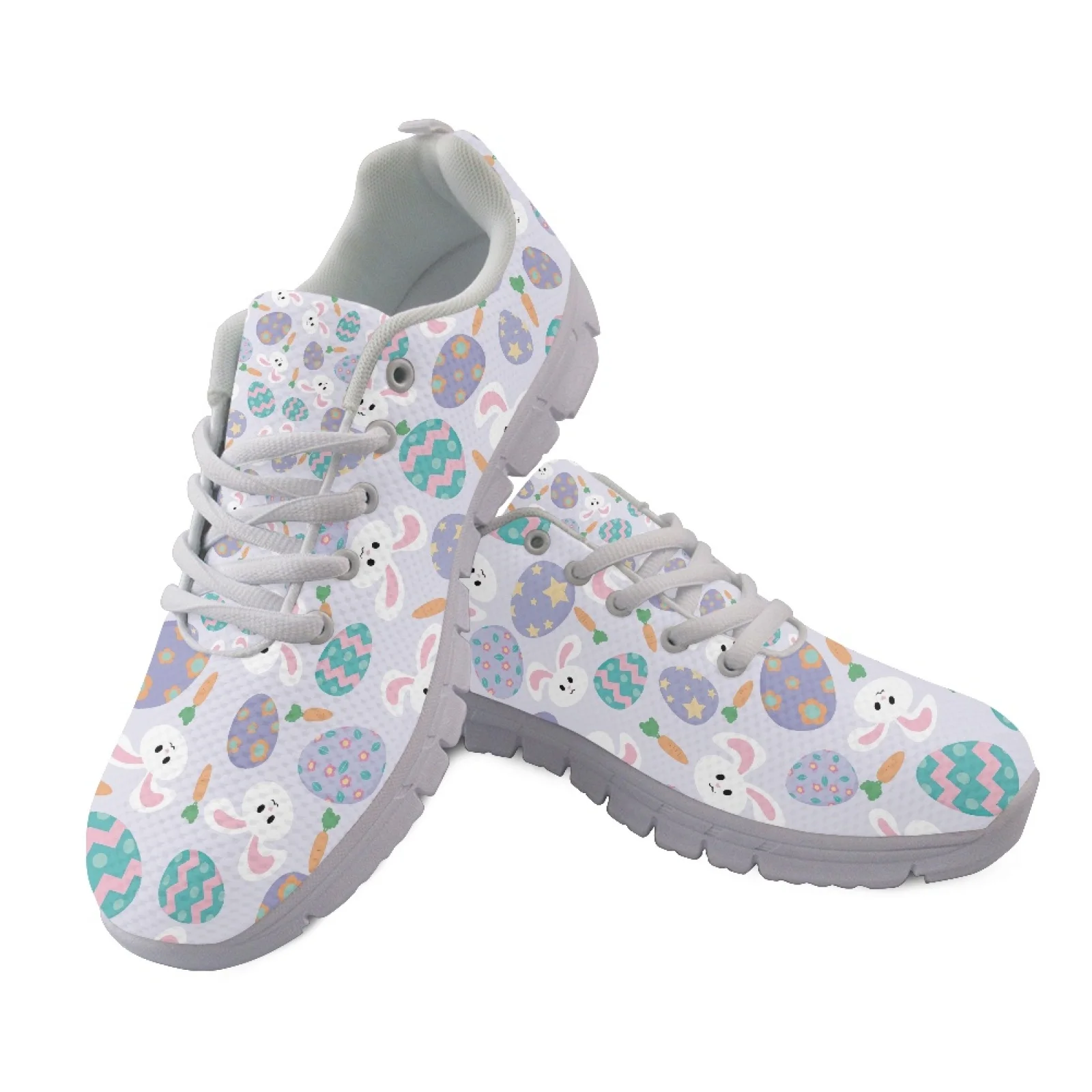 Coloranimal Happy Easter Women Tennis Shoes Comfortable Lace Up Women Running Shoes for Walking