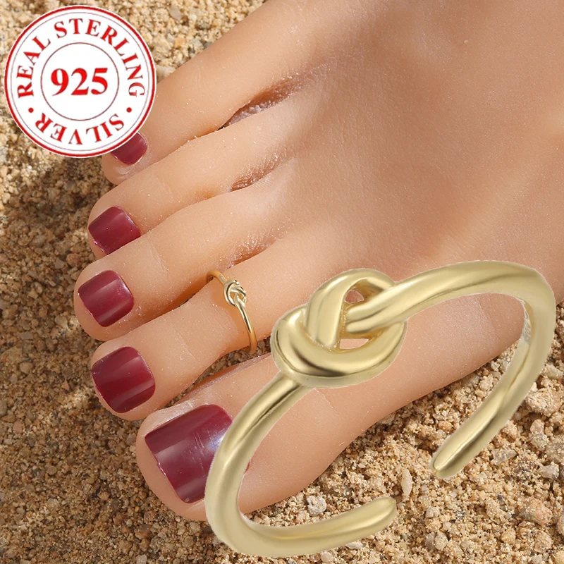 S925 Sterling Silver Knot Women's Summer Beach Jewelry Toe Ring Hypoallergenic Suitable for Vacation