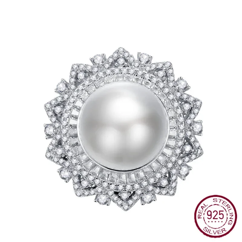 

2022 New S925 Silver Inlaid Pearl Ring 14mm Elegant Texture Women's Fashion Versatile Jewelry