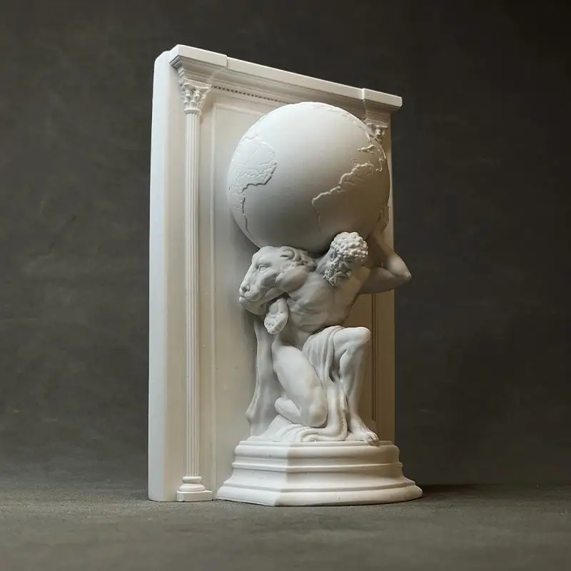 White Gypsum Atlas Sculpture Bookend Classic Greek Mythology Relief Decoration Figurine Desktop Art Home Office Decor Gift