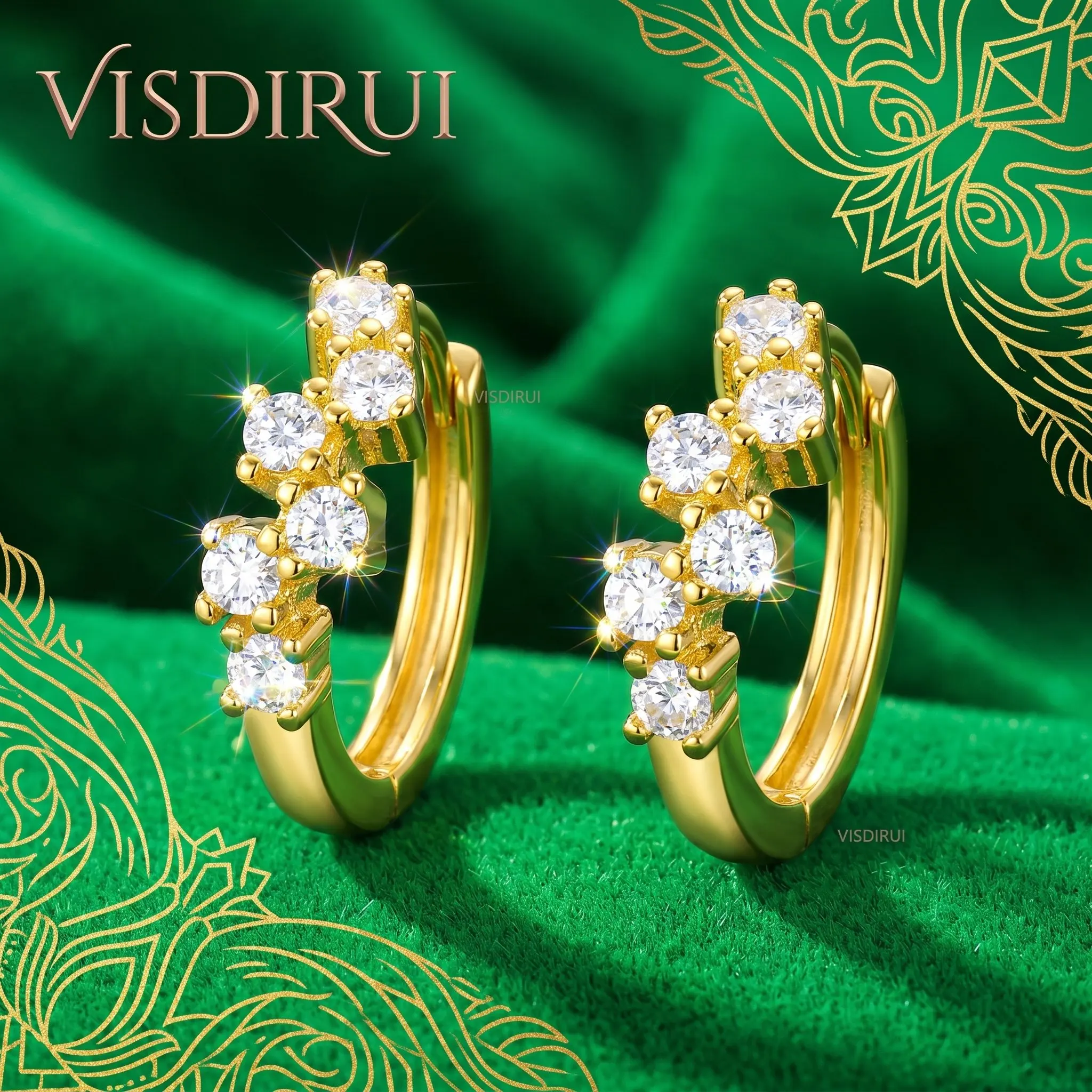 

VISDIRUI Luxury 18k Gold Plated Full D Moissanite Hoop Earring for Women Sparkling Diamond Earring Gift S925 Sterling Silver