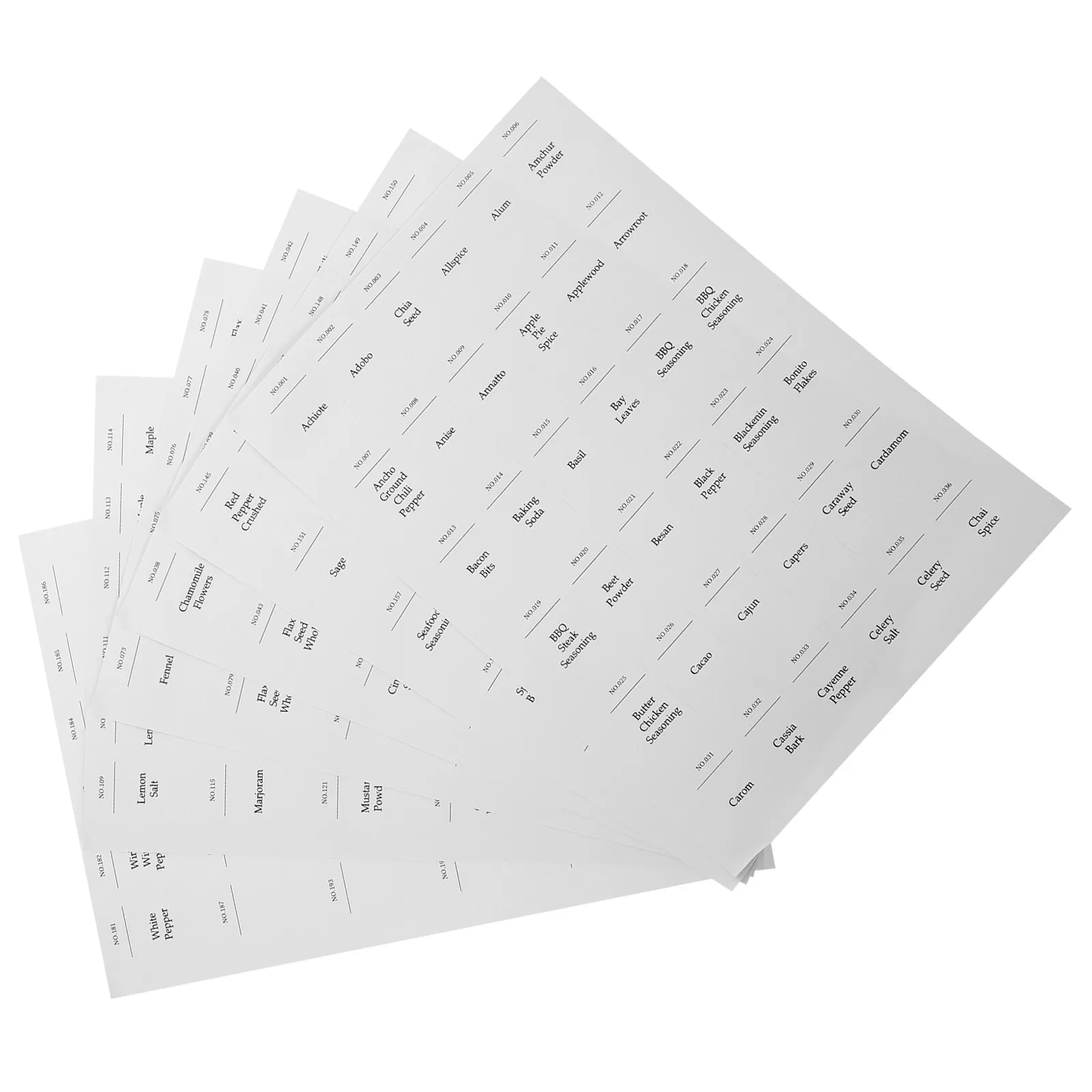 Waterproof Oil-Resistant Spice Jar Labels – 216 pcs Self-Adhesive Preprinted Kitchen Classification Stickers