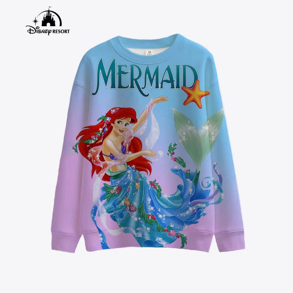 

Disney's Little Mermaid cartoon printed casual hoodie, suitable for women's creative sportswear, suitable for all streetwear