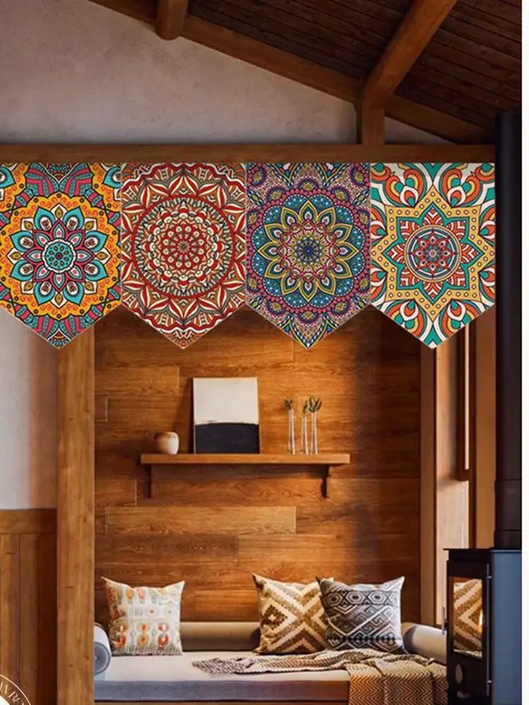 Customizable Triangle Flag With Ethnic Xinjiang And Tibet Design For Inn Guesthouses Hotel Ceiling Decor Short Curtain Mongolian