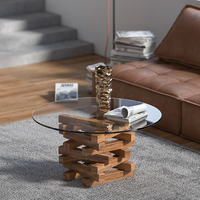 Vintage Style Coffee Table with Wooden Frame & Glass Top, Perfect for Living Room Decor, Nordic Solid Wood Simple Coffee Table
