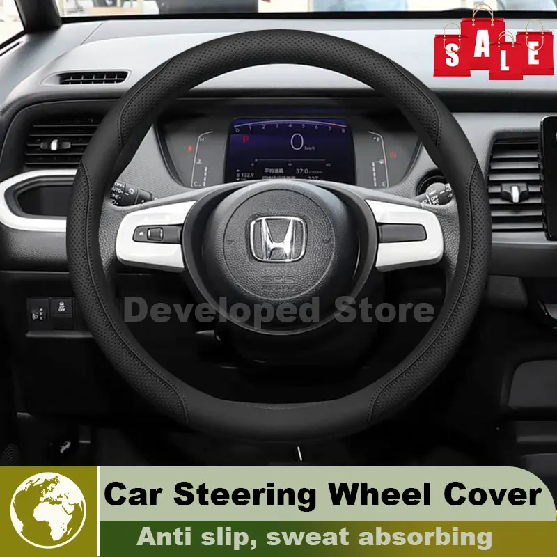 Leather Car Steering Wheel Cover For Honda Fit Jazz MK2 MK3 2002-2026 Popular Style Auto Steering Wheel Honda Jazz Accessories