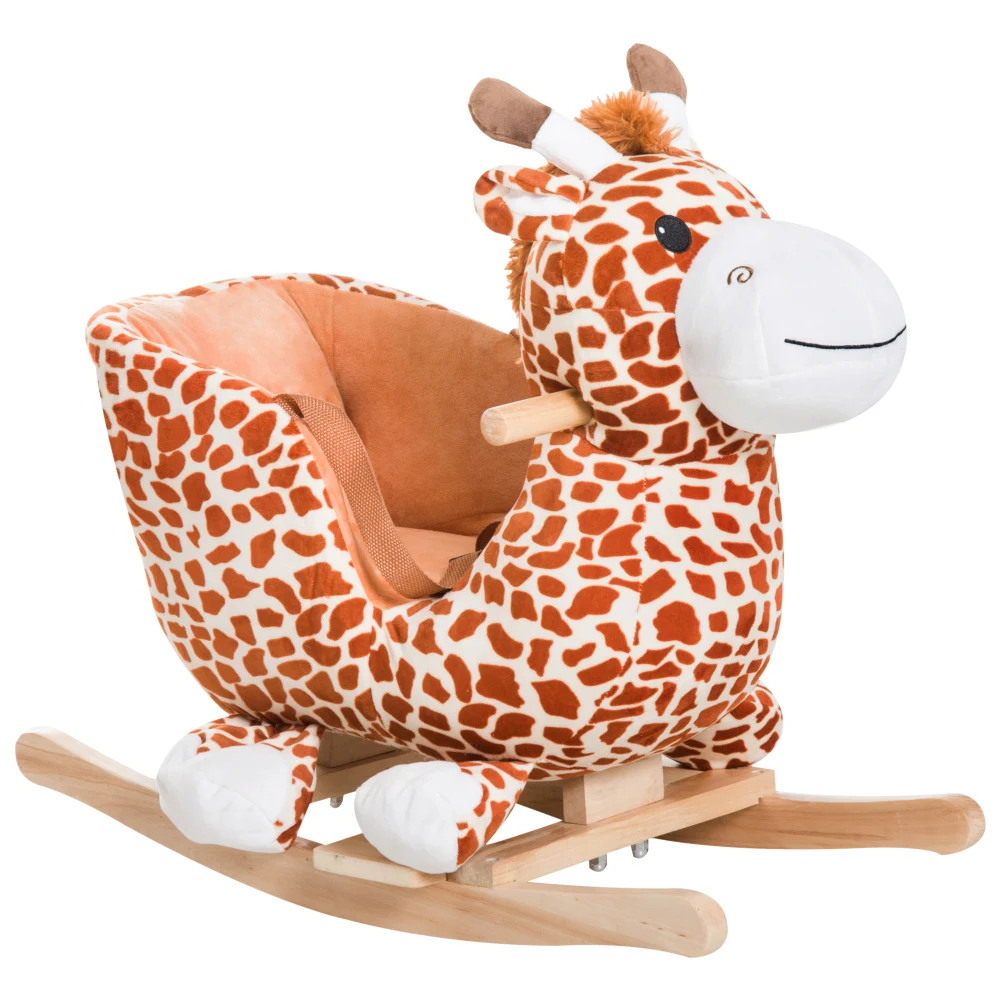 Qaba Kids Plush Rocking Horse Giraffe Style Themed Ride-On Chair Toy With Sound Brown