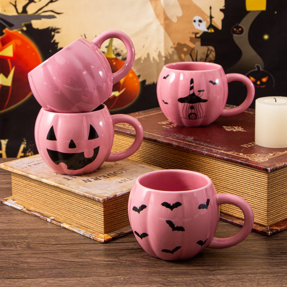 

1pc Halloween Pumpkin Cup, Pink Pumpkin Ceramic Coffee Cup, Halloween Birthday matcha Cup, the ideal gift for Halloween