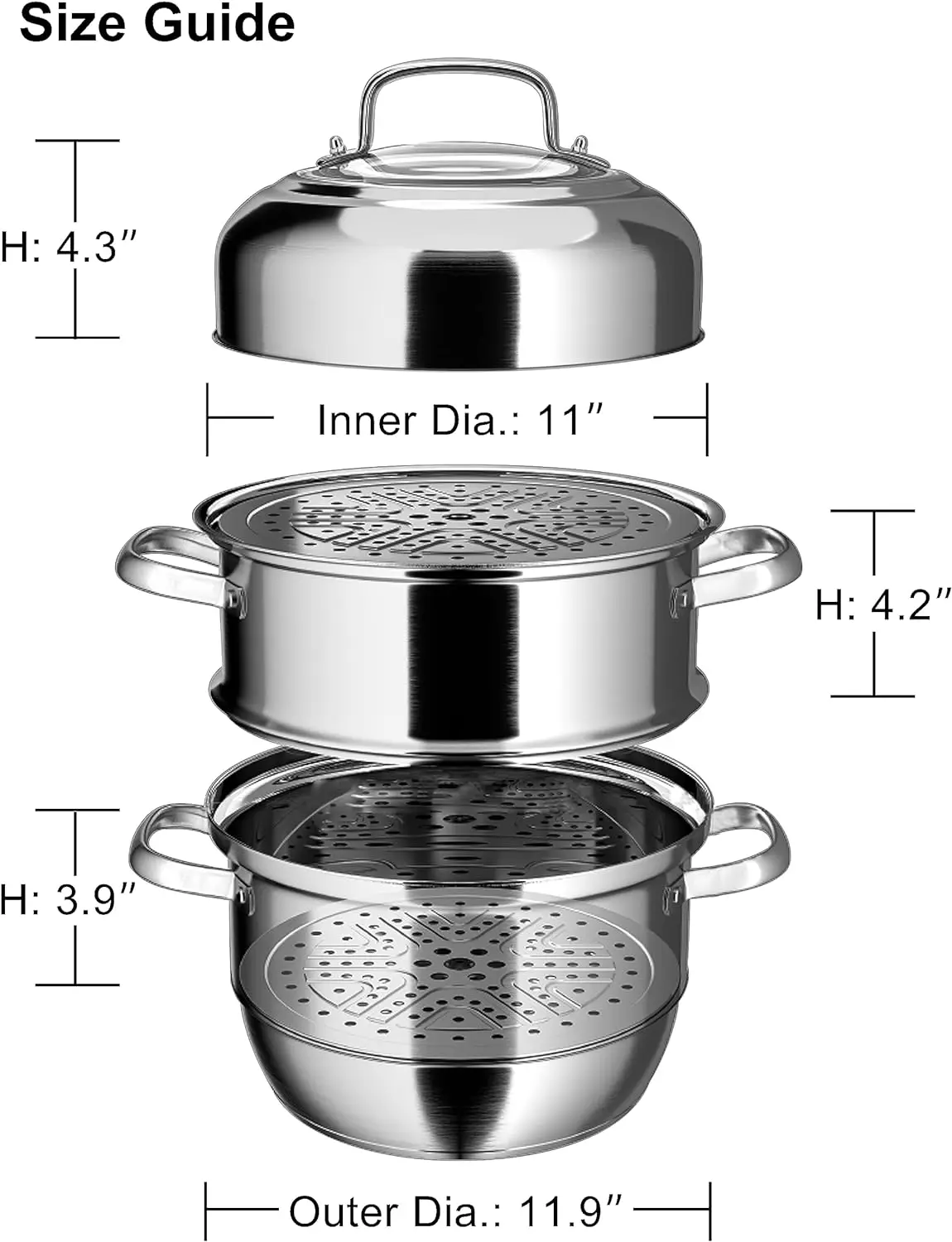 

Steamer for Cooking, 3 Tier Steamer Pot, 11 9/10 Inch Stainless Steel Steamer, Steam Pots