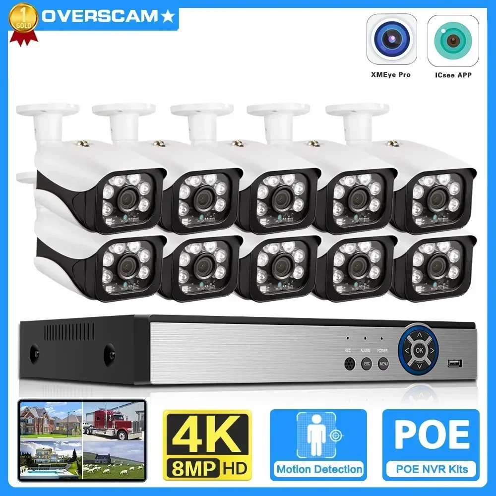 

4K 8CH POE NVR Security Camera System Kit Outdoor Metal Waterproof 8MP CCTV IP Bullet Camera Video Surveillance System Kit 10CH