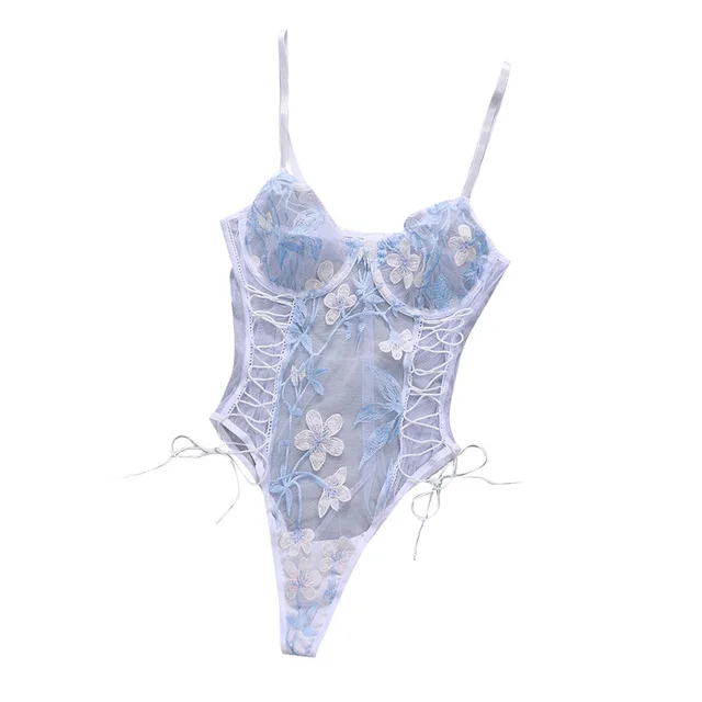 Exotic Women's Pu up Lace Bodysuit Low Waist Diamond Embellied ort Cotton Pan High Thin Inteated Dr