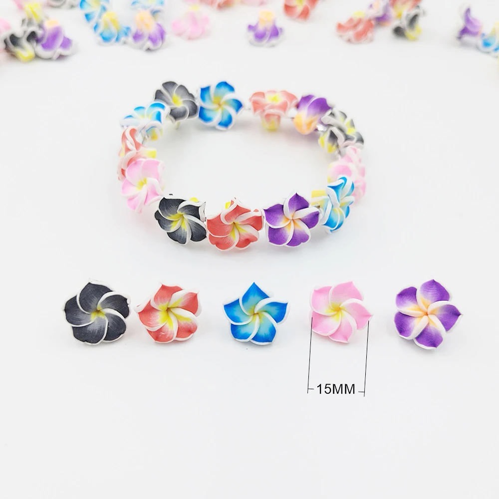 10PCS 15MM Plumeria Polymer Clay Flower Beads DIY Hawaiian Jewelry Craft Making Earrings Hairpin Accessories Material