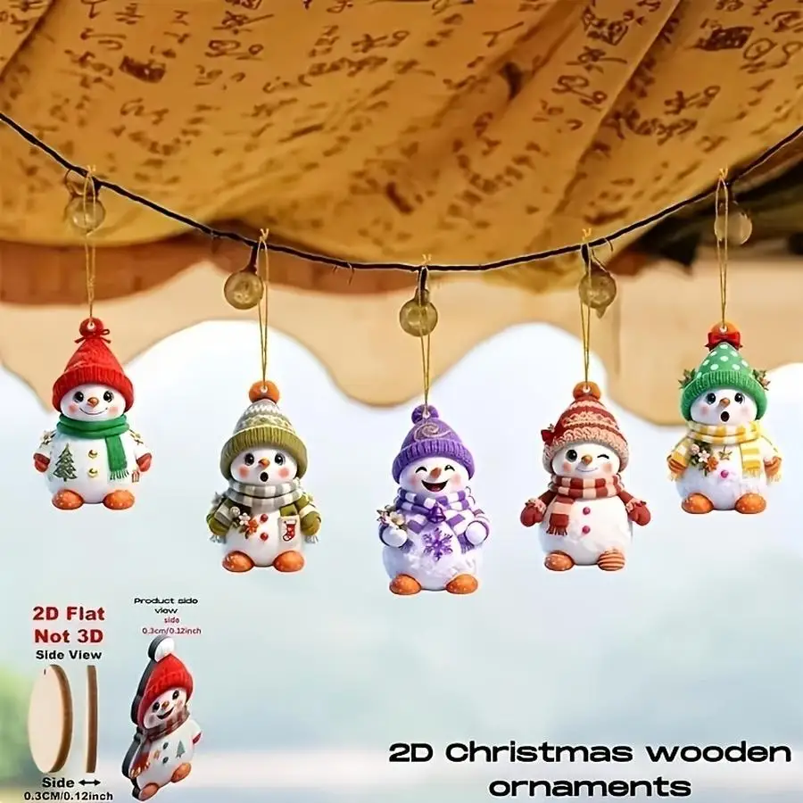 1/5/10/20/50/100pcs Set of Flat 2D Wooden Snowman Ornaments, 17 Pieces, Christmas Tree Hangings, Christmas Decorations, Hanging