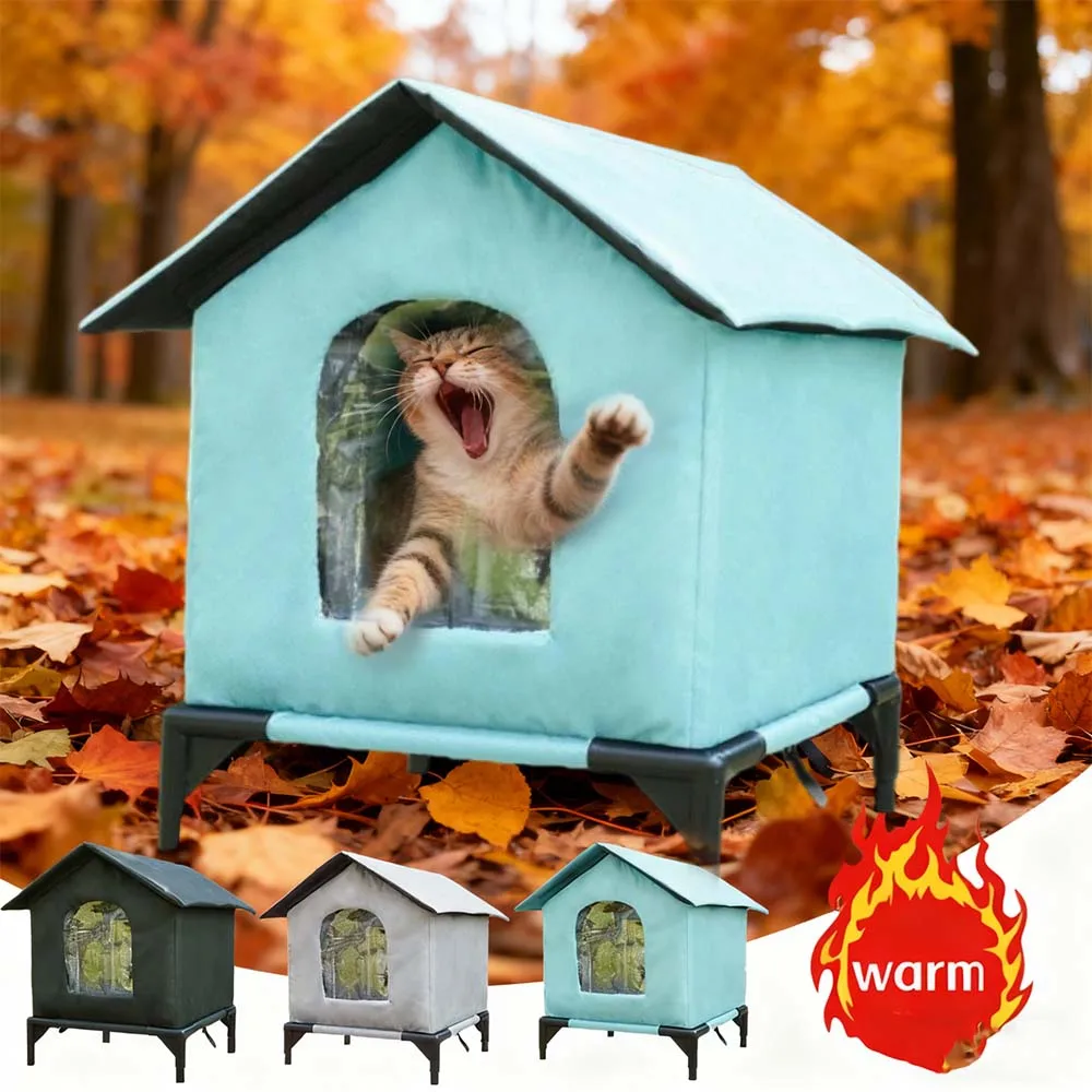 Winter Oxford Cloth Outdoor Portable Pet Shelter House with Aluminum Foil Lining Warm Cat Bed for Stray Cats/Dog Cama Para Gatos