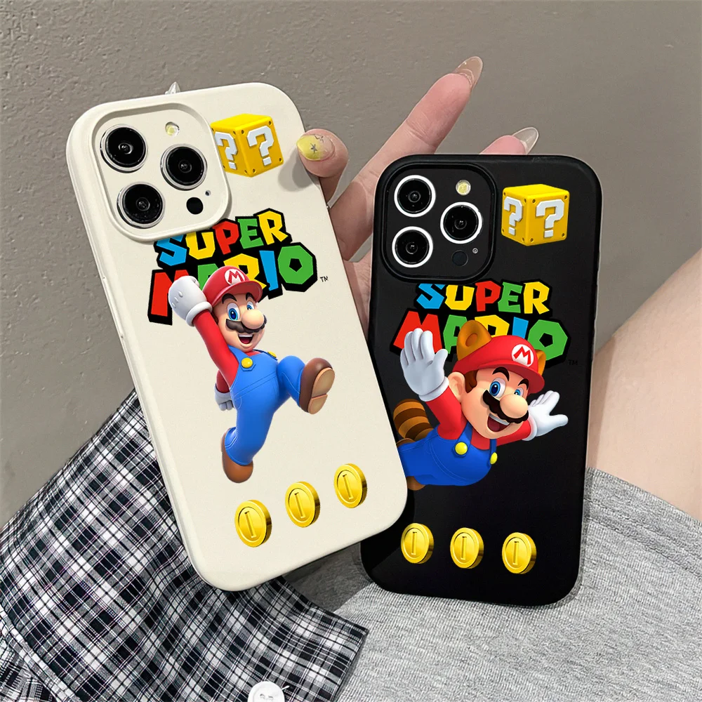 MINISO Super M-Marios B-Bro For iPhone 16 15 14 13 12 11 Pro MAX Plus Liquid Silicone Velvet All-Inclusive Soft Phone Case