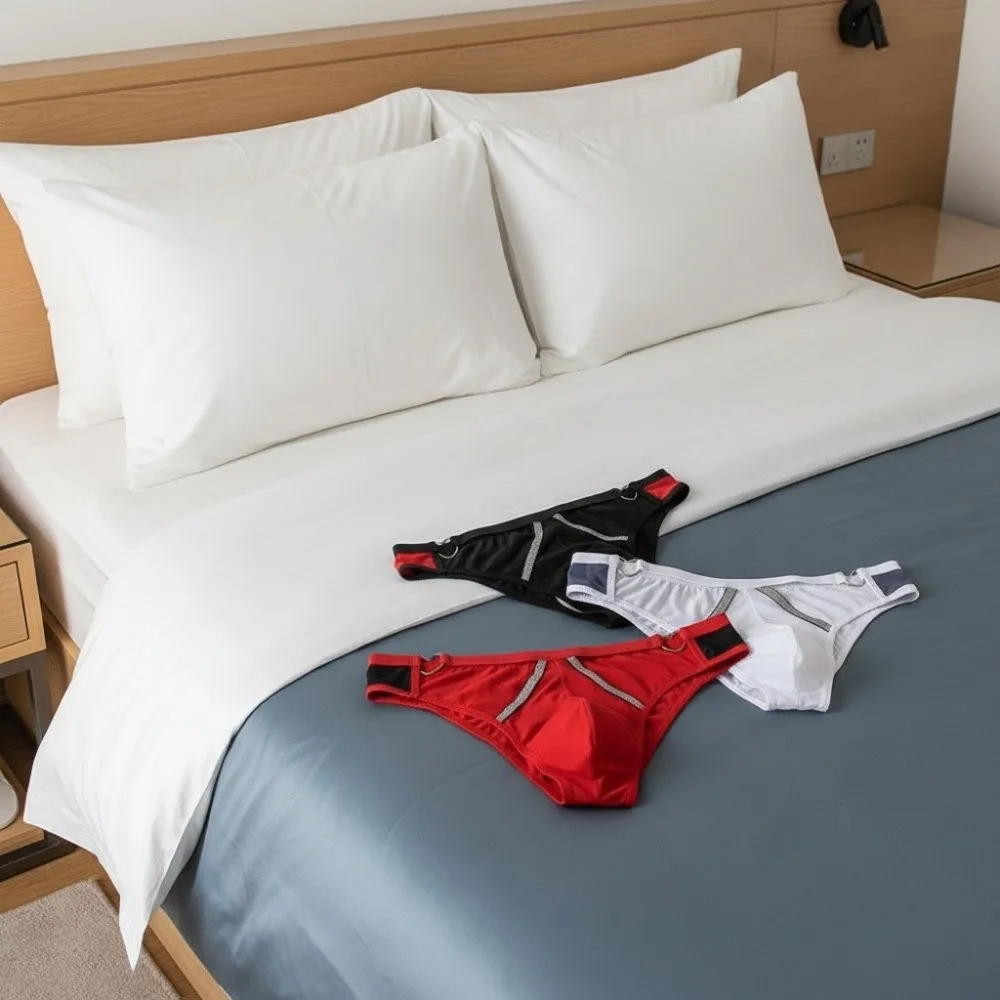 Herren-Dessous, Herren-Triangel-Slips, mit Herz-Muster, mit Gürtelriemen, mittelhohe Taille, dünne Herren-Slips, große Größen, atmungsaktive Unterwäsche für Herren. – Detail 7