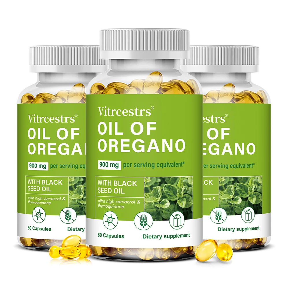 

Oregano Oil Softgels, 2-in-1 Formula with Black Seed Oil, Supports Digestion, Immune System & Intestinal Health, Antioxidant