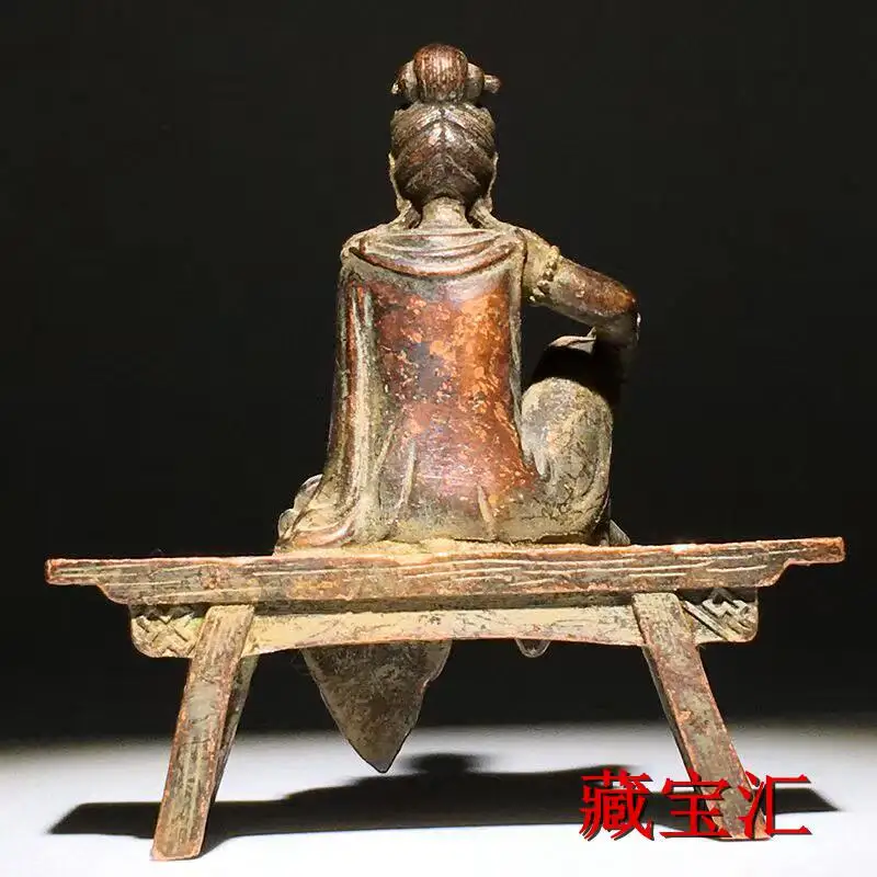Vintage Unearthed Mahasthamaprapta Bodhisattva Bronze Statue Antique Bench Collectible Buddha Figurine