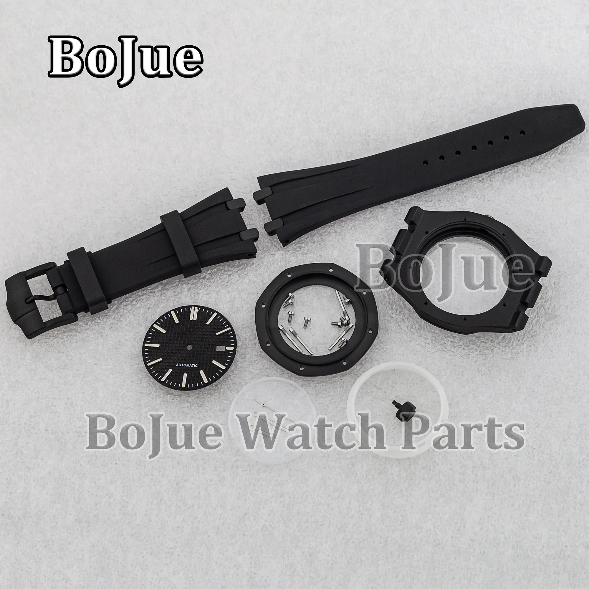 

Black 42mm Octagon NH35 Watch Case Rubber Strap Bracelet Stainless Steel For Oak nh35 nh36 Movement 31.8mm Dial Hands Assemble