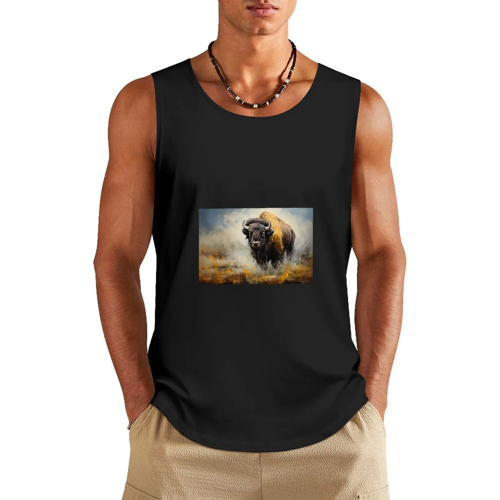 Bison Impressionist Painting Tank Top bodybuilding Men sleeveless tee clothing men