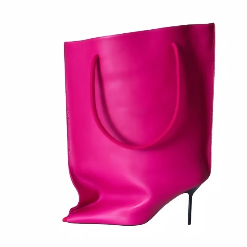 

High Quality European and American High-heeled Sleeve Pocket Fashion Short Boots for Women, Wide Mouth Banquet Shoes