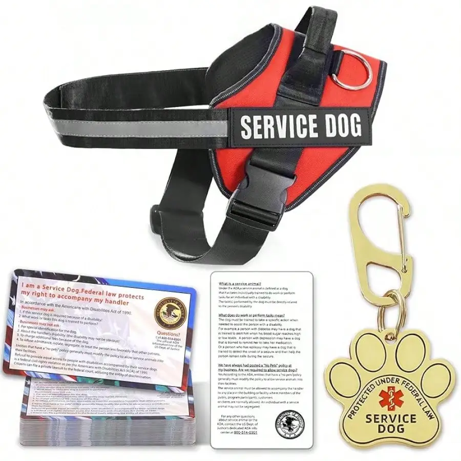 Information Cards, Harness In Sizes X Small To XX Large, Metal Dog Has Ruggedized Clip, 2-Sided Service Animal Car