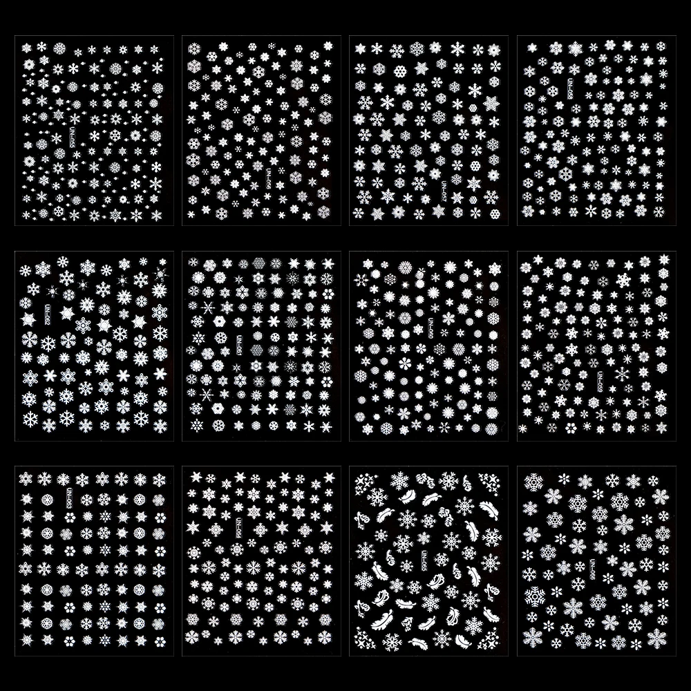 30 Sheets Christmas Nail Art Stickers Self Adhesive 3D White Snowflake Nail Decals Xmas Nail Supplies Christmas Manicure Sliders