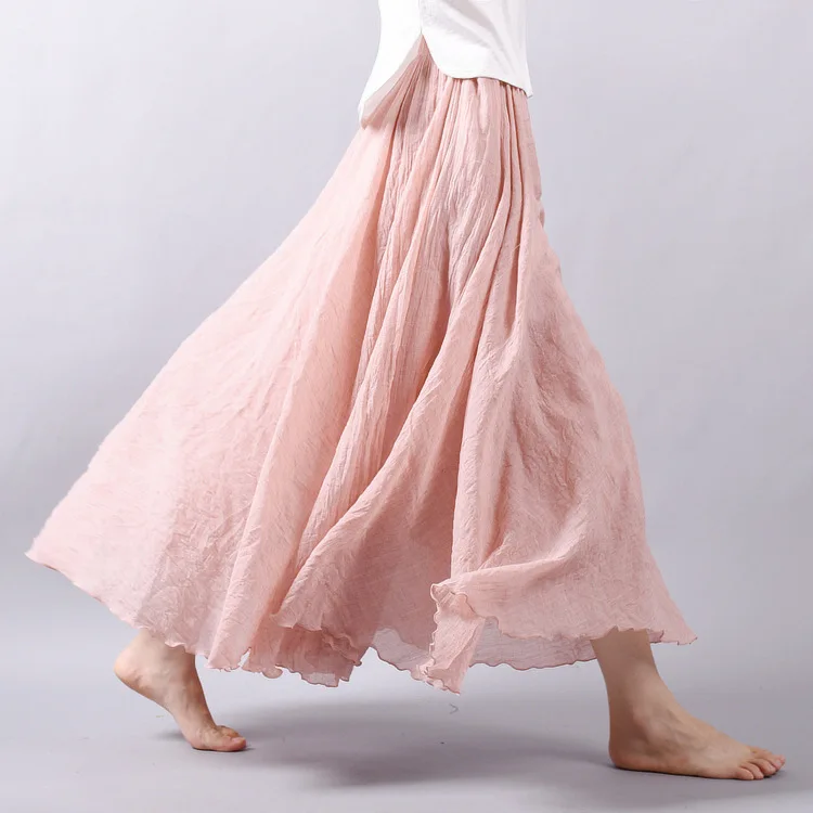 

Vintage Cotton Linen Midi Skirt, High Waist Irregular Flared Long Skirt