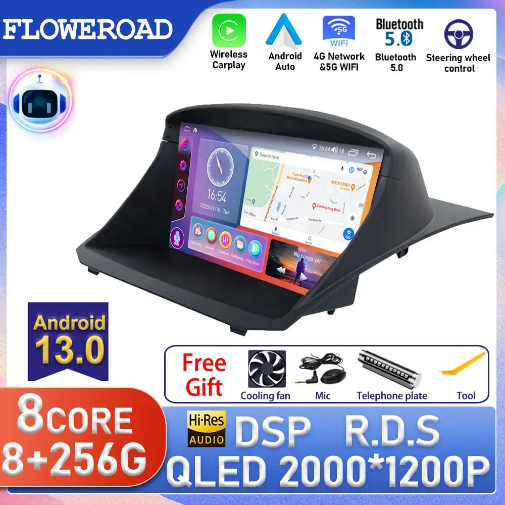 

QLED Восьмиядерный 256G Android для Ford Fiesta 2009 - 2015 автомобильное радио, мультимедийный радиоплеер, GPS-навигация, 4G 5G WIFI carplay auto