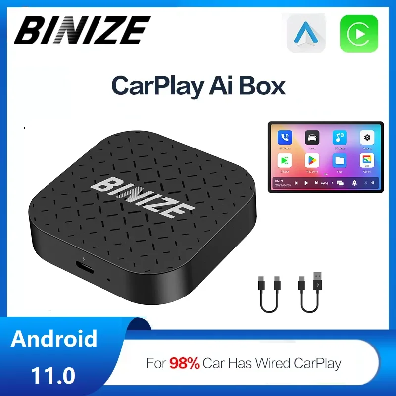 

Binize CarPlay AI box Android 11.0 Wireless CarPlay Android Auto QCM2290 2G+16G Netflix Youtube Iptv Wifi Bluetooth