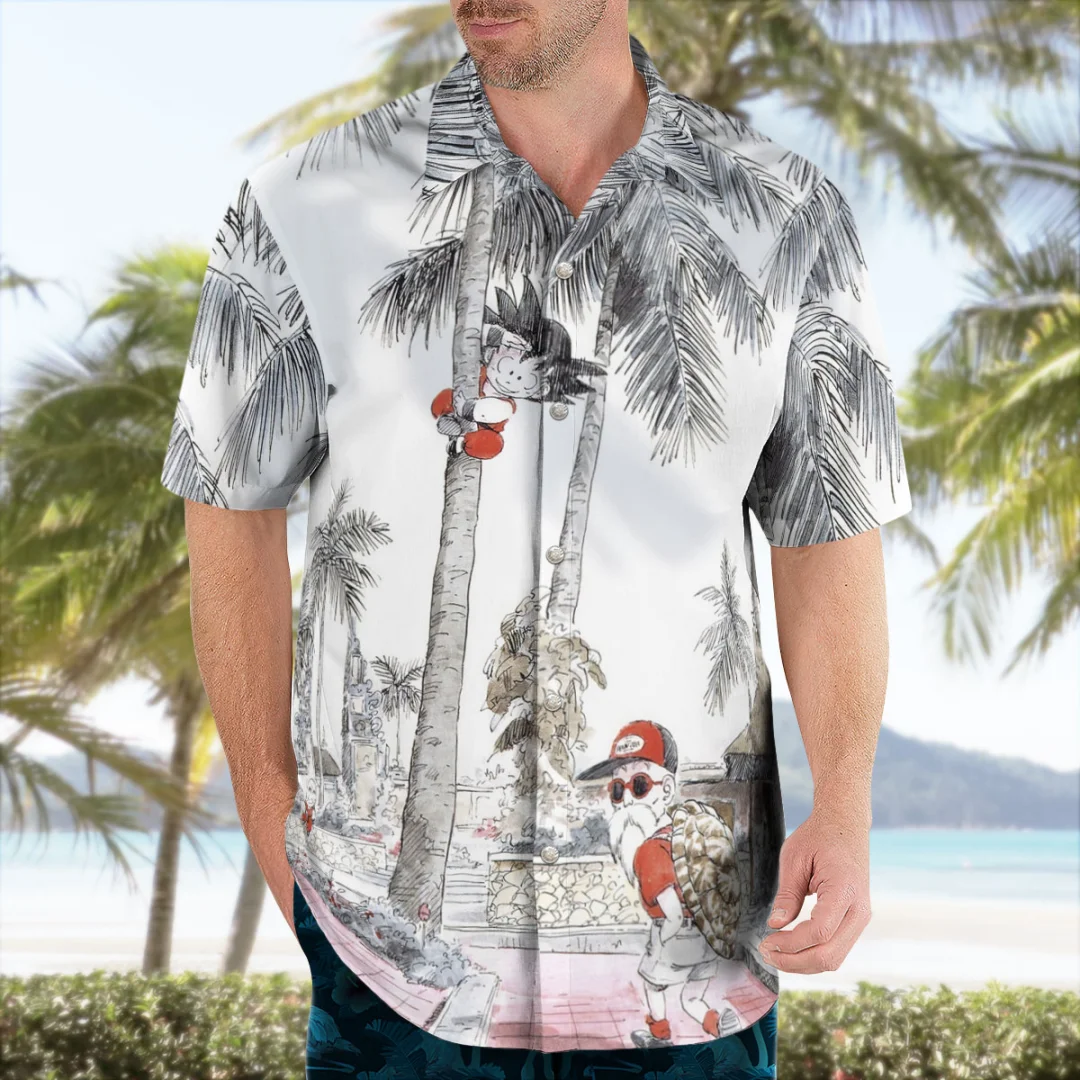 2026 Goku and Master Roshi Button Up Hawaiian Shirt Summer Sports Leisure Men's T-Shirt Children's Clothing Tee Y2k Woman view 3