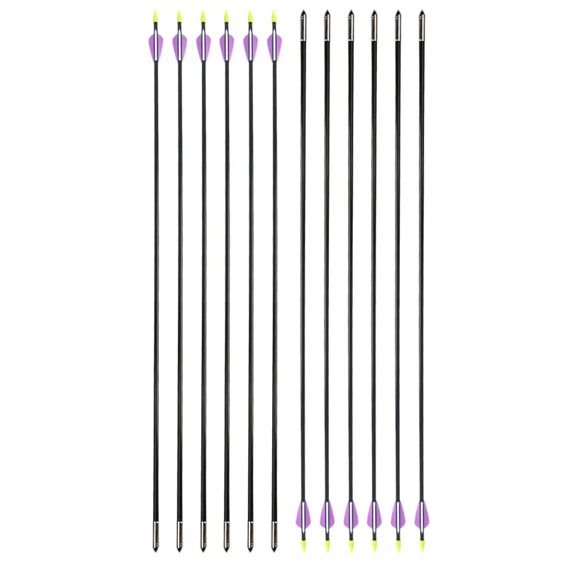 

6/12pcs 31inch Archery Fiberglass Arrows SP500 OD7mm Archery Arrow Shaft 2" Veans Feather Shooting Hunting 100gr Broadhead