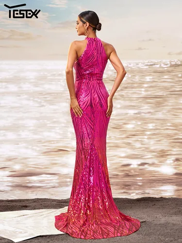 Imagen 2 del producto Yesexy nuevo vestido de iglesia cuello redondo lentejuelas sirena cóctel hasta el suelo graduación alta calidad lujo elegante hermoso vestido