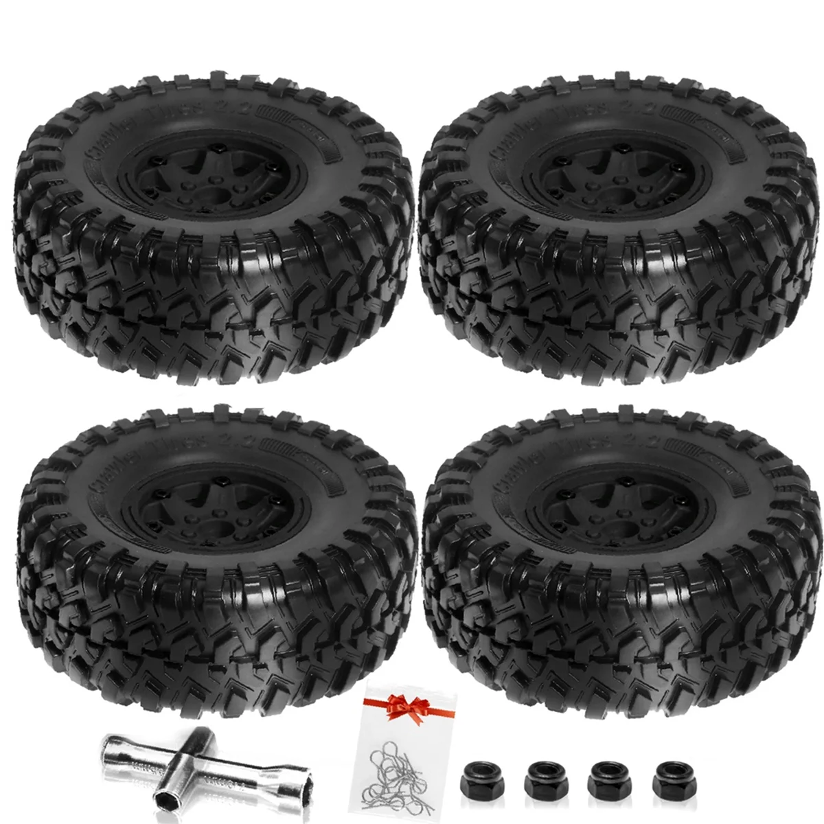 135mm Metal 2.2Inch Beadlock Wheel Rim Tire Set for 1/10 RC Crawler Car Axial SCX10 Wraith RR10 Capra TRX4 YK4082,Black