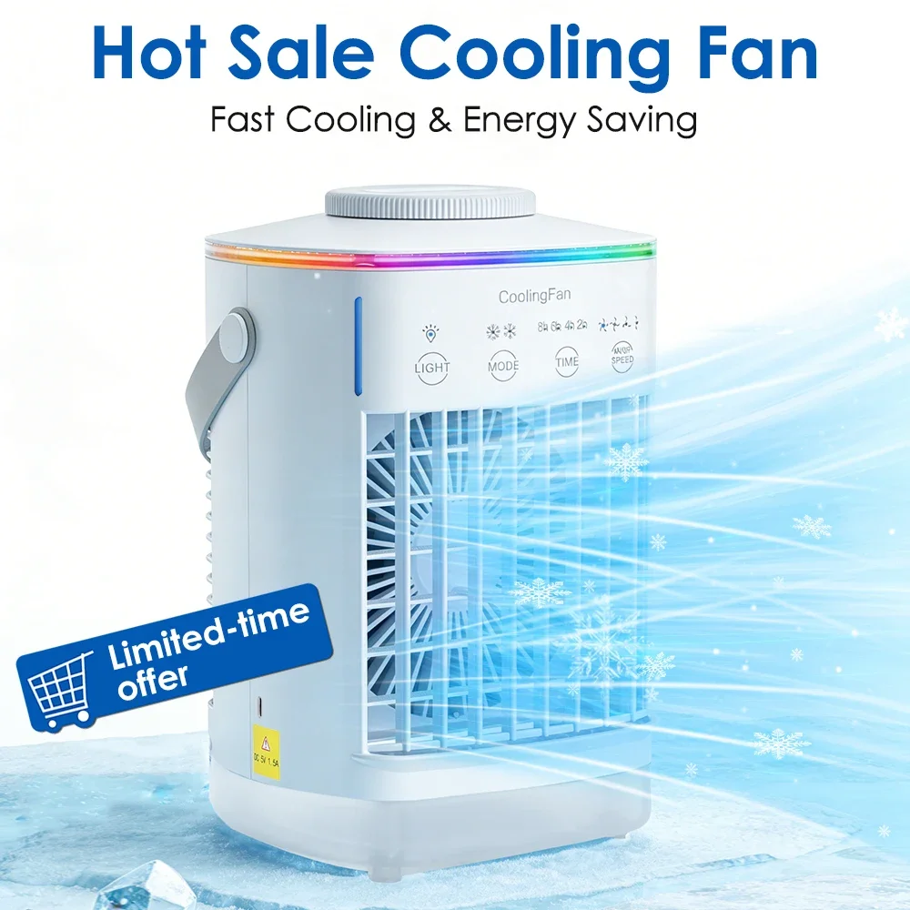 

Портативный вентилятор-охладитель 3-в-1 с LED-подсветкой и увлажнителем воздуха, компактный персональный вентилятор для офиса и дома