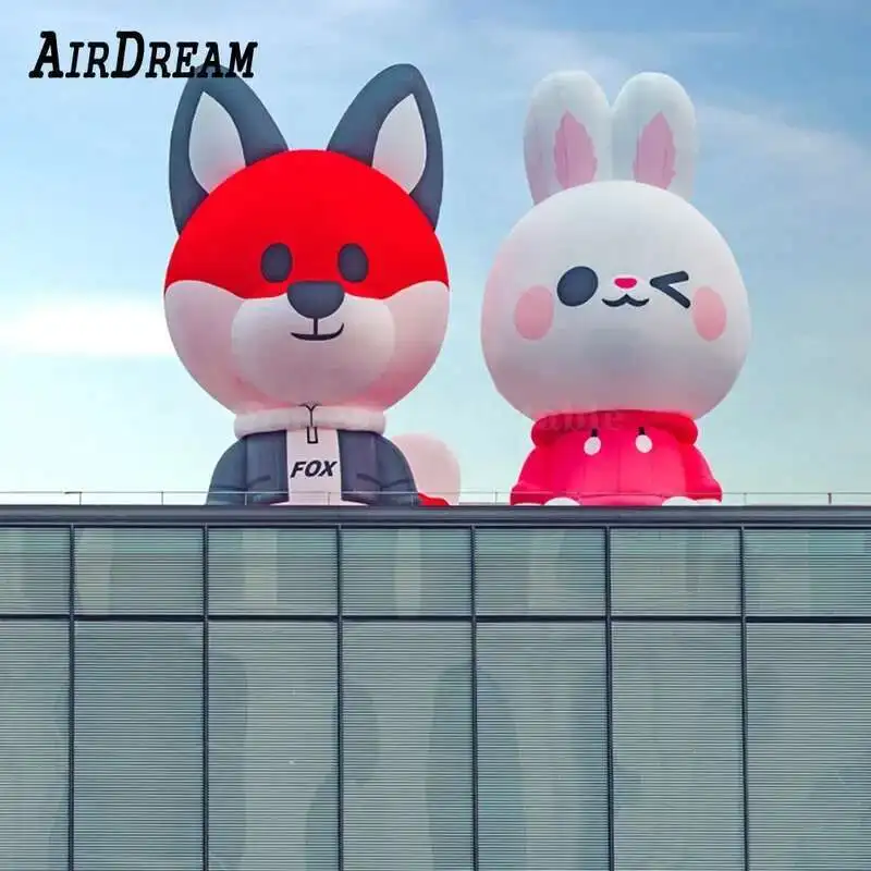Iatable Colorful Fox And Rabbit Hot Promotion Sale Customized Lifelike Statue Advertising Mascot Cartoon Character Animal