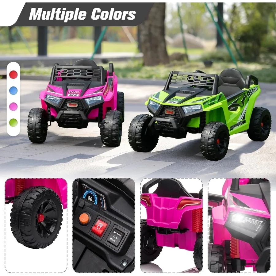 12V 어린이용 전동차, 다양한 기능을 갖춘 전기 오프로드 UTV 트럭, 양문 개폐, 안전벨트, 경적, 음악 및 조명 포함