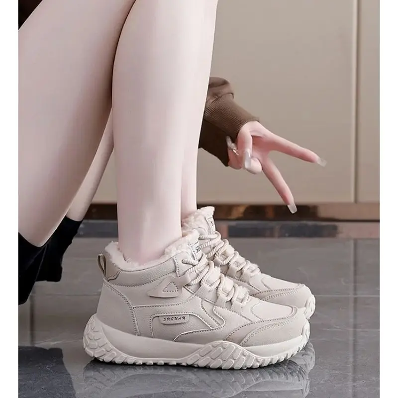 

Women's Fleece-Lined High-Top Jogging Shoes Winter Thick-Soled Casual Warm Cotton Dad Sneakers Trendy Running Footwear