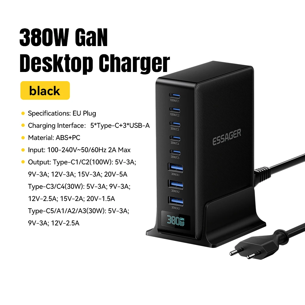 Carregador de mesa Essager NCC-888, plugue EU
