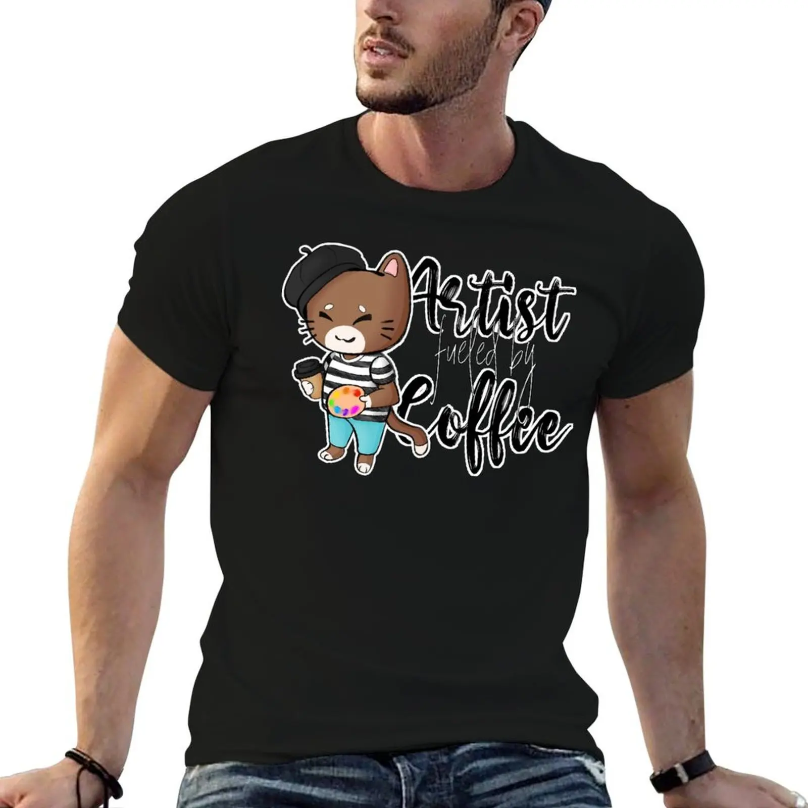 Artist cat fueled by coffee T-Shirt shirts graphic tee graphic t shirts mens graphic t-shirts pack