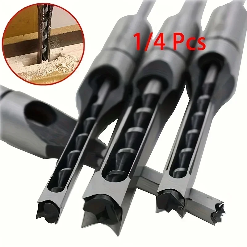 

1/4pcs Woodworking Tool Set: Twist Square Hole Drill Bit, Chisel Extension Saw & More - Perfect For Carving DIY Furniture!