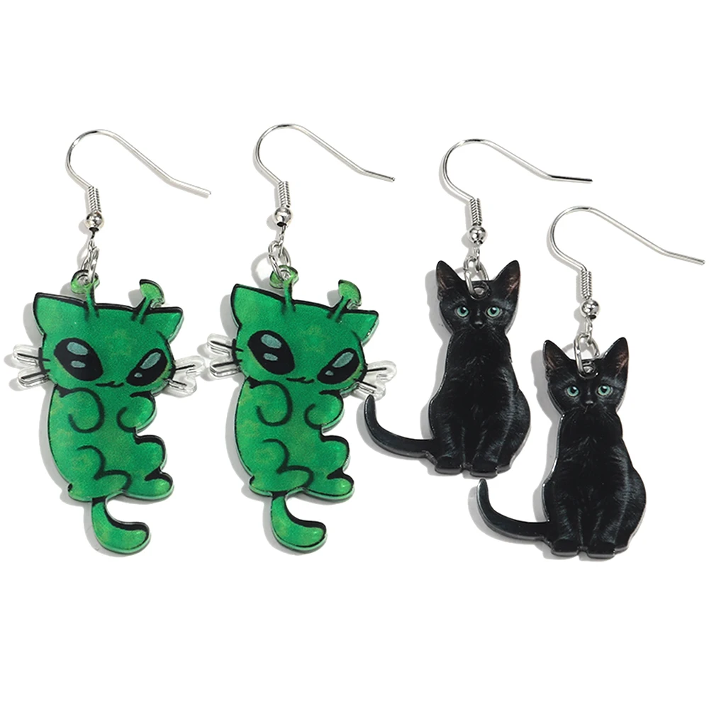 Creative Acrylic Alien Cat Drop Earrings Funny Cartoon Animals Pendant Earring Women's Party Decoration Jewelry Gifts