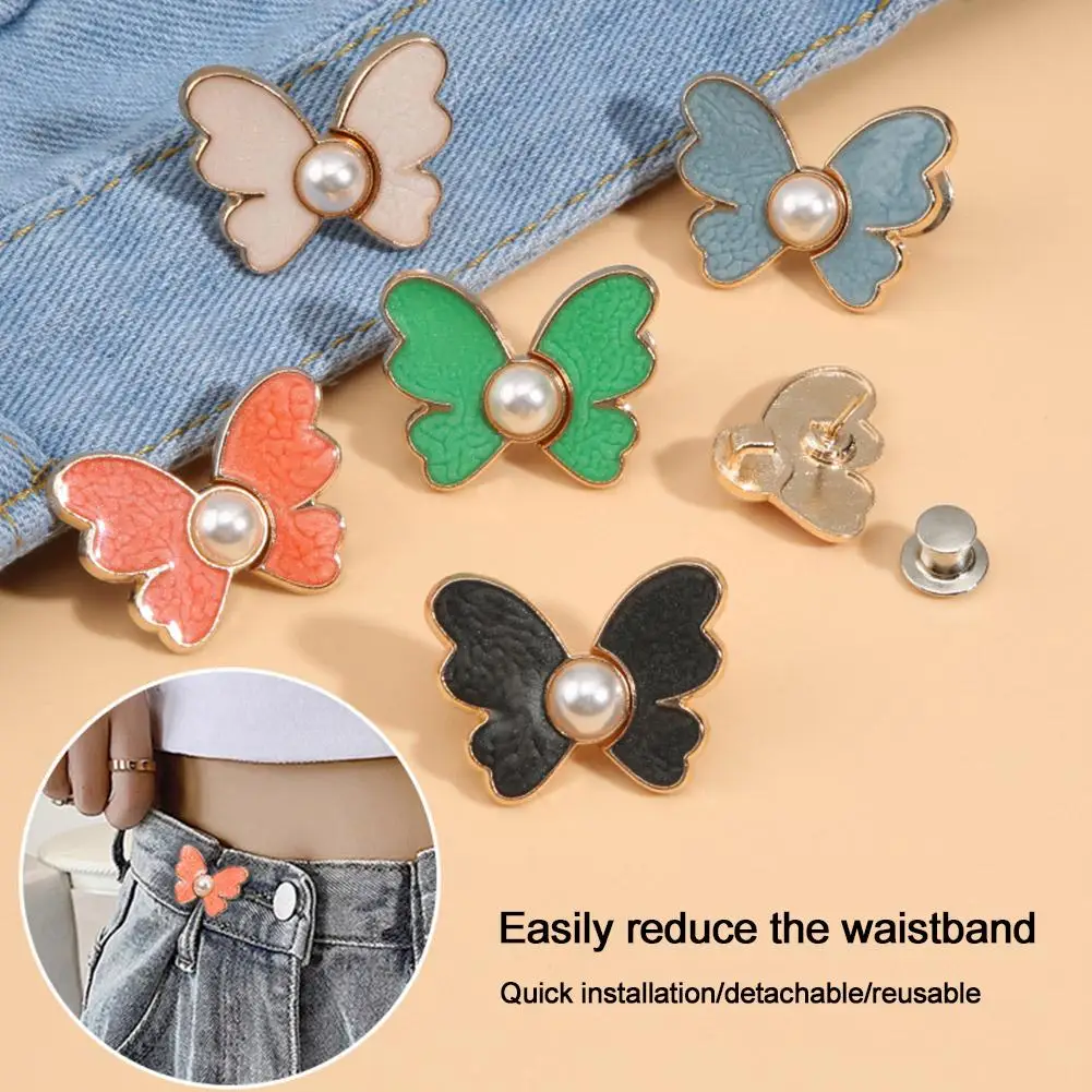 Reusable Metal Buttons Butterfly Snap Fastener Pants Pin Retractable Button Sewing-on Buckles for Jeans Perfect Fit Reduce X5R1