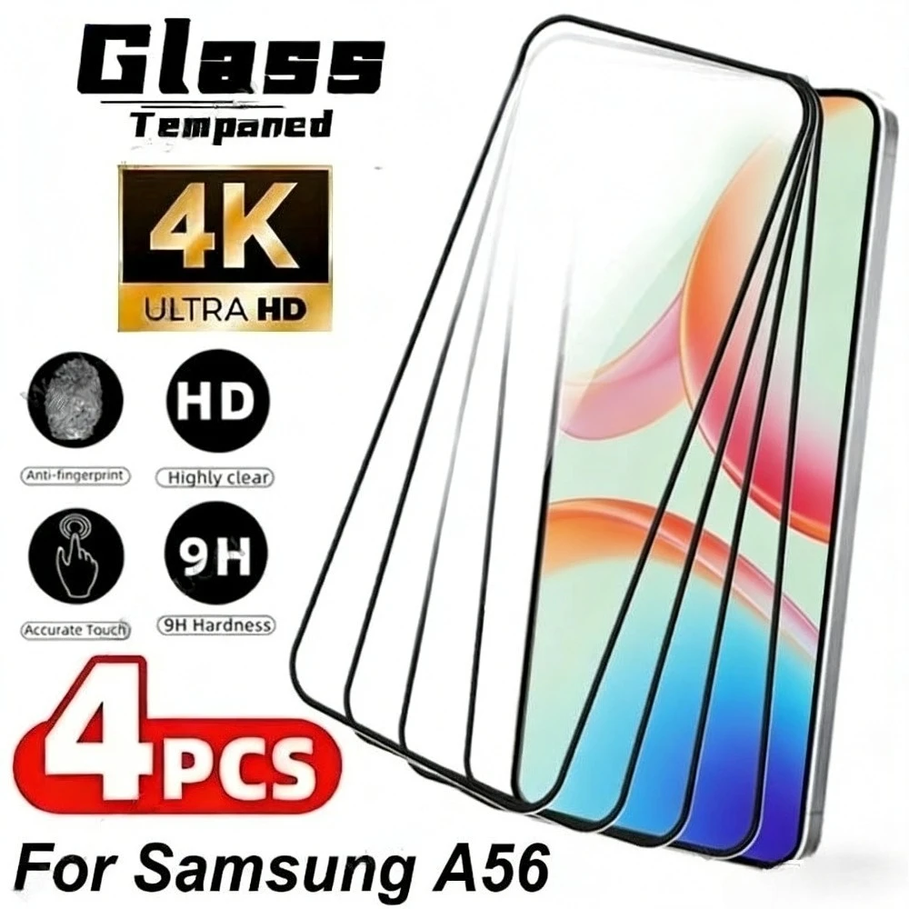 

4Pcs Full Cover Screen Protector for Samsung Galaxy A56 A55 A36 A25 A16 A06 Tempered Glass for Samsung A07 A17 A26 A35 A53 A73