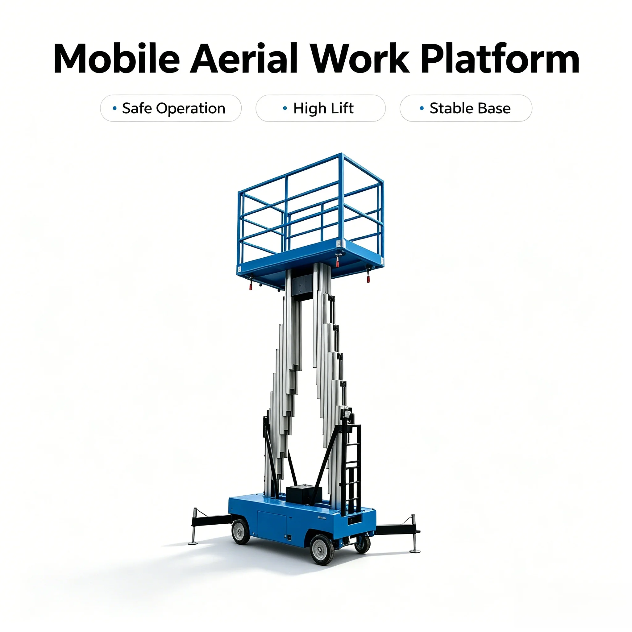 200kg Capacity 12m Max Platform Height Mobile Double Mast Aluminum Alloy Aerial Work Platform with 220V Built-in Hydraulic Power