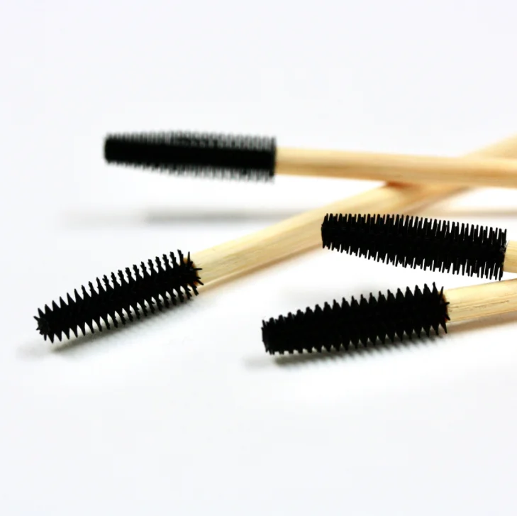 Brosses à cils en Silicone, manche en bambou écologique, bobines de Mascara, baguettes pour Extension de cils, outil de maquillage, 50 pièces