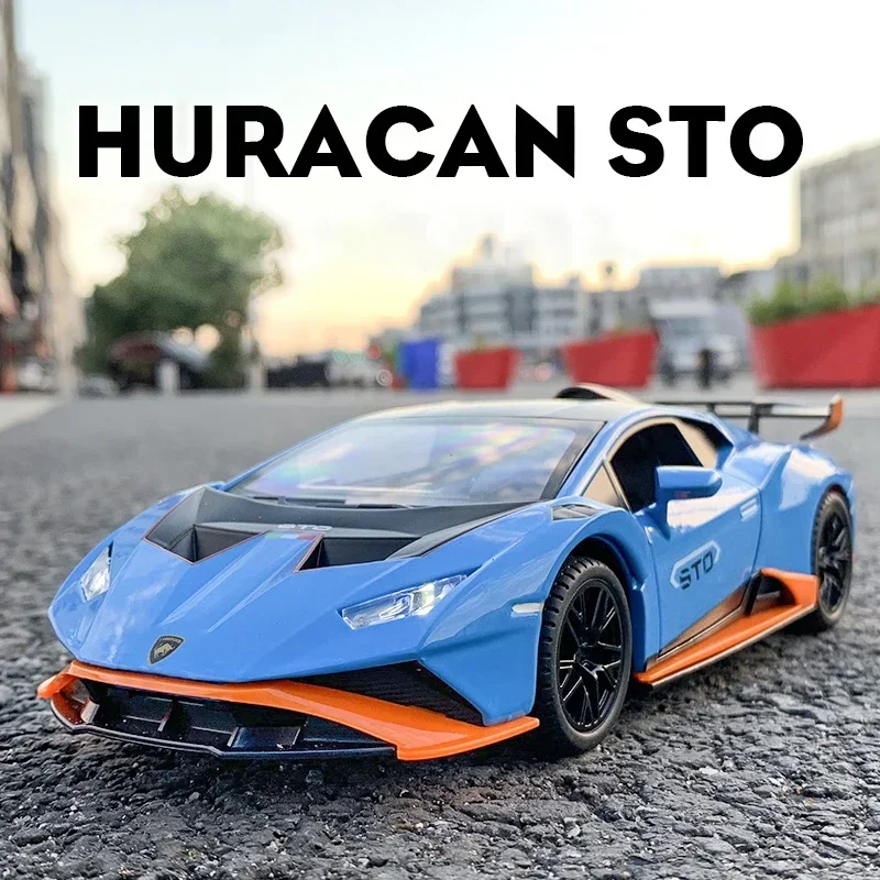 

1:24 Lamborghinis Huracan STO Alloy Sports Car Model Diecast Sound Light Mini Car Toys Lifting Tail Children Gifts Car Model