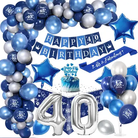40th Birthday Party Decorations Men,Royal Blue Balloon Arch Kit with Happy Birthday Banner Foil Confetti Balloon,Birthday Sash C