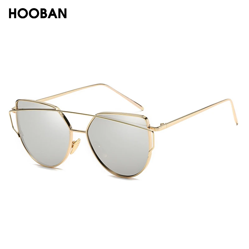 HOOBAN Classic Cat Eye Sunglasses Women Fashion Metal Big Cateye Sun Glasses For Ladies Vintage Mirror Shades Oculos UV400